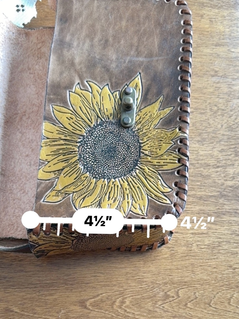 Handcrafted Brown Leather Sunflower Crossbody Bag - Picture 7 of 8
